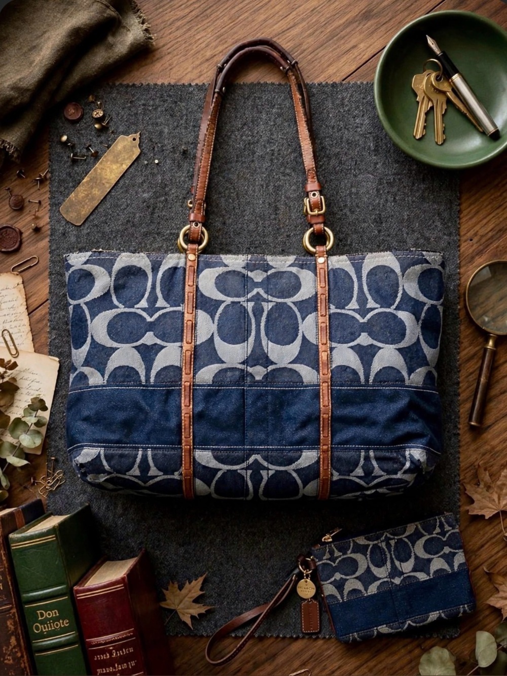 ✨ Y2K Coach Denim Patchwork Tote Bag & Matching Wristlet Set F11180 ✨